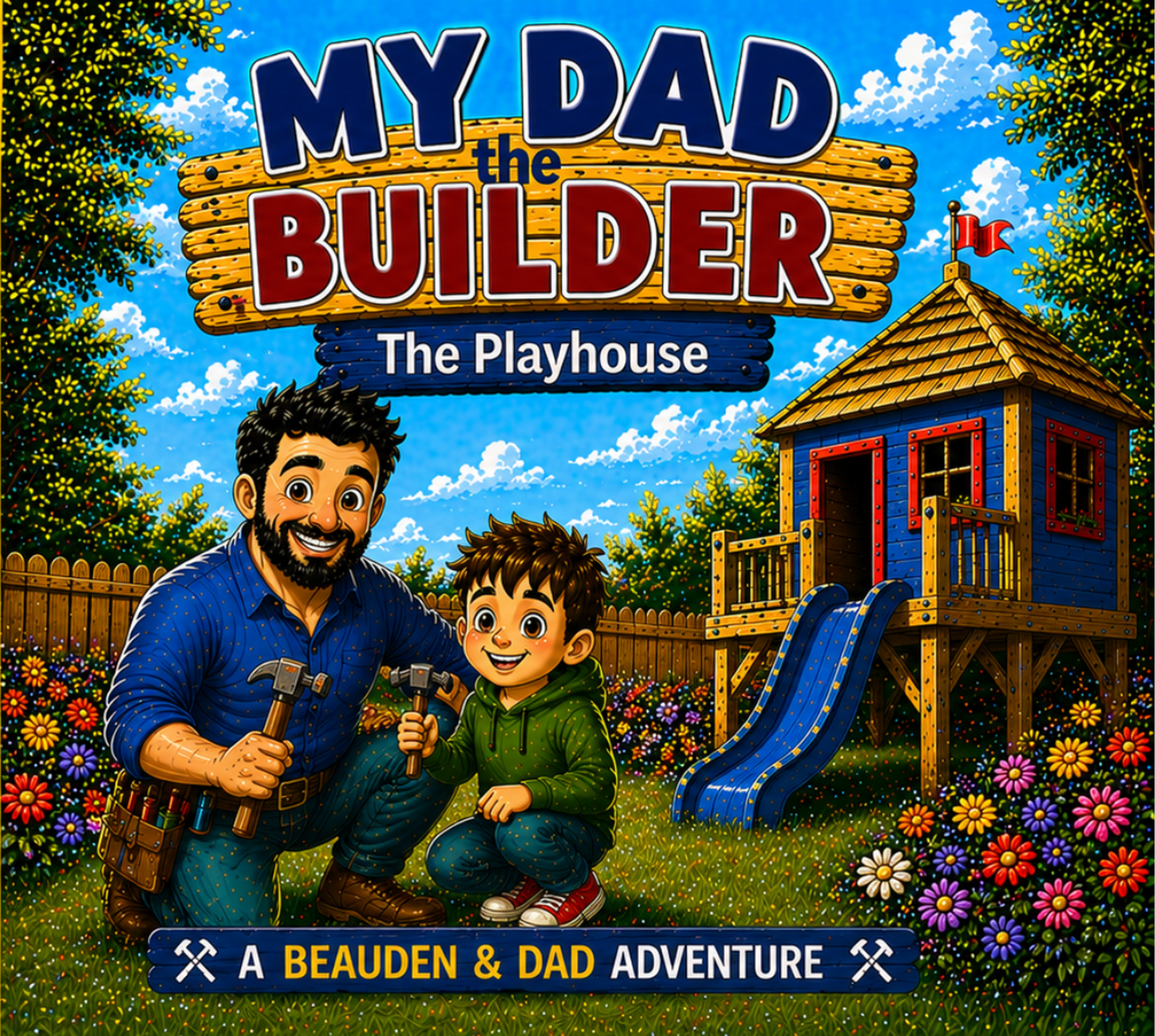 Cover of 'My Dad the Builder: The Playhouse' with a father and son in front of a playhouse.